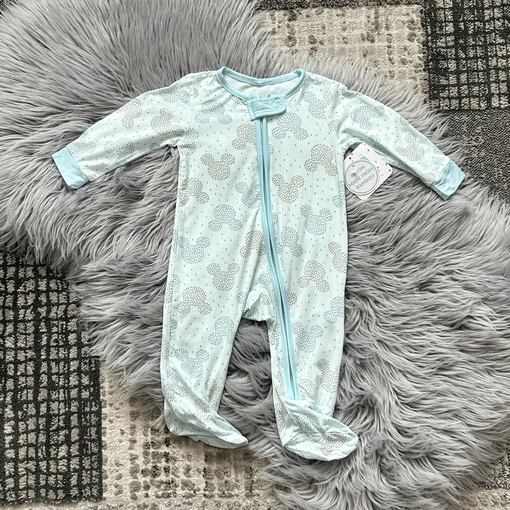 Disney Baby Blue Mickey Designed‎ Bamboo Zippy Footed 3-6 Month Jammy NWT